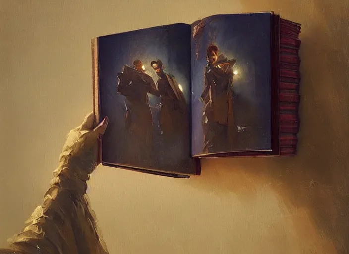 Image similar to oil painting of mysterious book, wonderful masterpiece by greg rutkowski, beautiful cinematic light, american romanticism by greg manchess, creation by tyler edlin