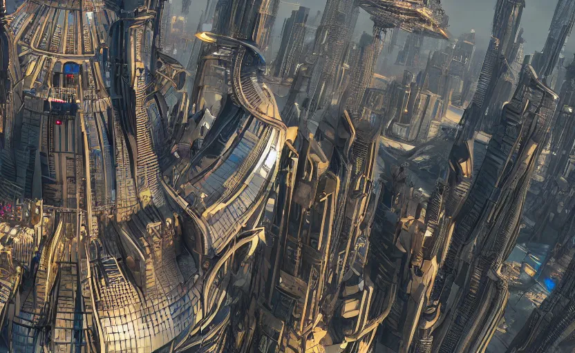 Image similar to A cyberpunk arcology, megastructure, aerial shot, 8k wide angle