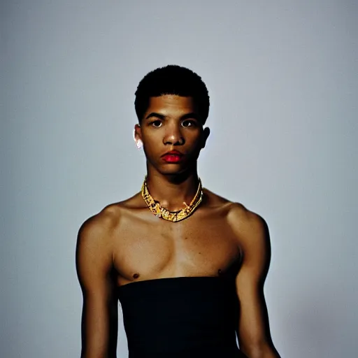 Image similar to realistic photoshoot for a new dior lookbook, color film photography, portrait of a beautiful model, in style of tyler mitchell, 35mm