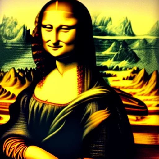 Prompt: cat face on mona lisa painting