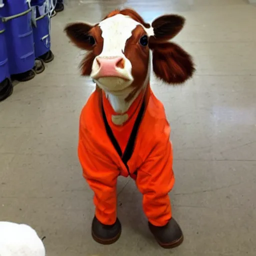 Prompt: cute calf dressed as an inmate