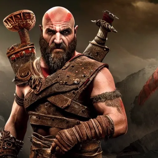 Image similar to jeremy clarkson as kratos in god of war the new movie, sharp focus