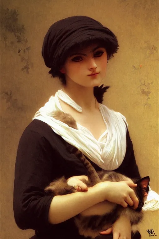 Image similar to anthropomorphic female cat, furaffinity, painting by william adolphe bouguereau