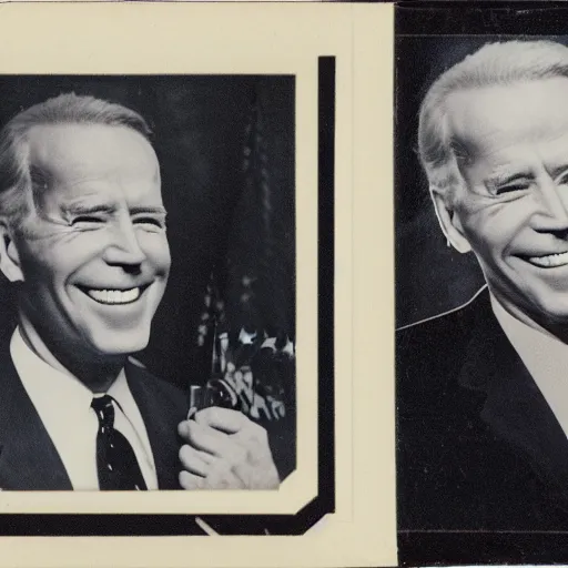 Image similar to stereoscopic card photograph of a live joe biden holding a gun