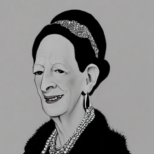 Image similar to pencil illustration of Diana vreeland highly detailed, cinematic,