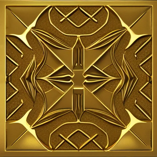 Image similar to 3d render of an abstract medieval pattern gold tile, symetrical