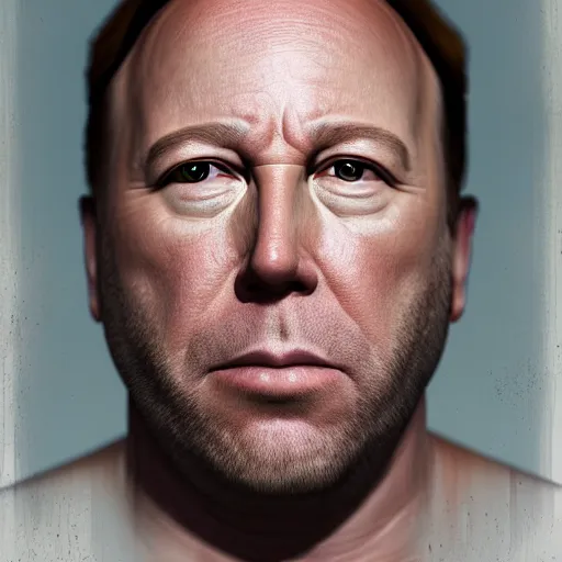 Image similar to hyperrealistic mixed media image of info wars alex jones ( ( bullfrog head ) ), stunning 3 d render inspired art by xiang duan and thomas eakes and greg rutkowski, perfect facial symmetry, hyper realistic texture, highly detailed realistic attributes and atmosphere, dim volumetric cinematic lighting, 8 k octane render, post - processing, masterpiece,