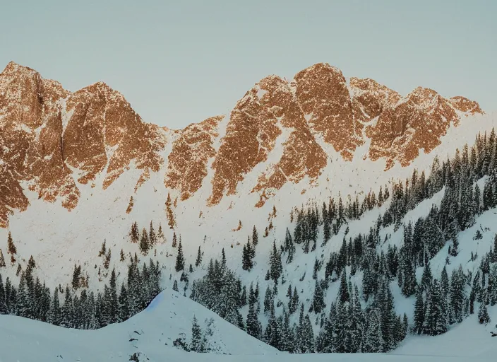 Prompt: symmetry!! a 2 8 mm macro tilt shift view of a beautiful rugged snowy mountain range, photography, film, film grain, canon 5 0 mm, cinematic lighting, golden hour, hazy,