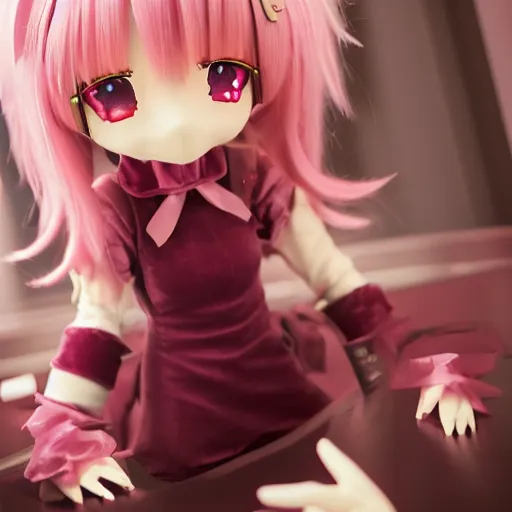 Prompt: cute fumo plush of a girl with six prosthetic mechanical arms, pink velvet dress, bokeh, cyberpunk anime girl, vray