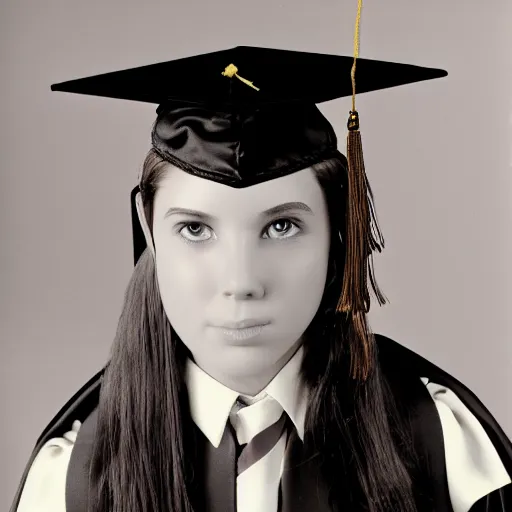 Image similar to high school graduation photo of a humanoid replicant 1 9 9 1, studio photography, mall photography