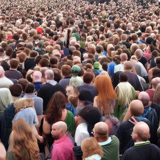 Image similar to a 3 0 foot tall, ginger, balding man walking among the crowd