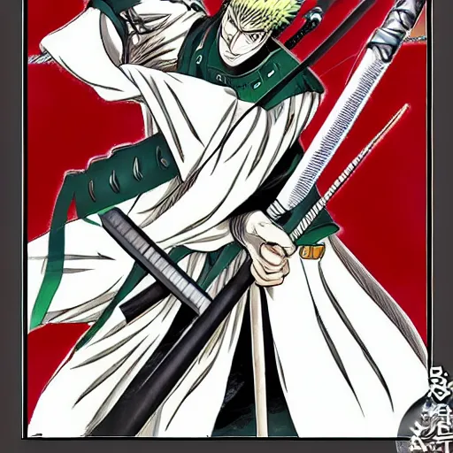 Image similar to Roronoa Zoro in Manga Berserk Style