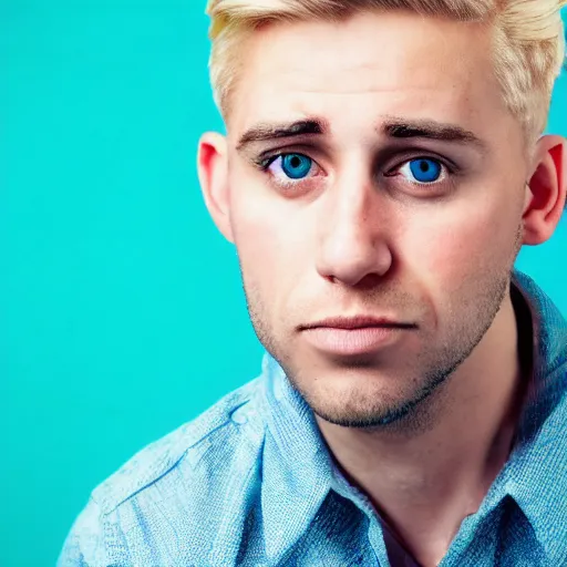 Image similar to 3 0 year old man portrait, blonde hair, blue eyes, pop art style