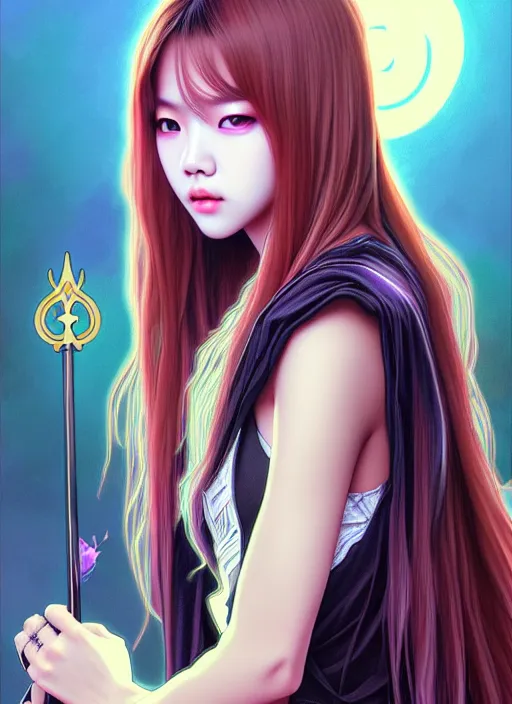 Image similar to lalisa manoban of blackpink, grim reaper costume, tarot card, highly detailed, digital painting, smooth, sharp focus, illustration, ultra realistic, 8 k, art by artgerm and alphonse mucha