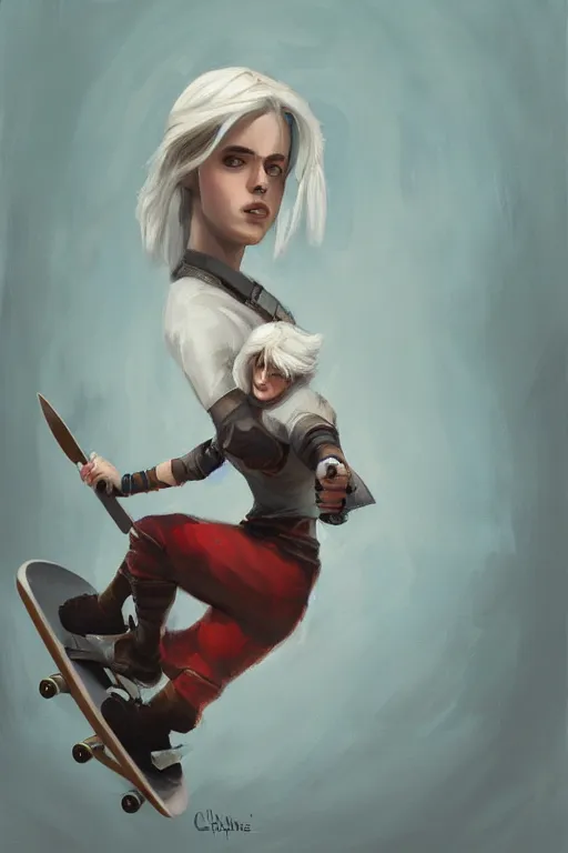 Image similar to Ciri skateboarding, expressive oil painting, digital art