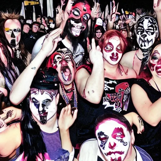 Prompt: found photo of juggalos going wild