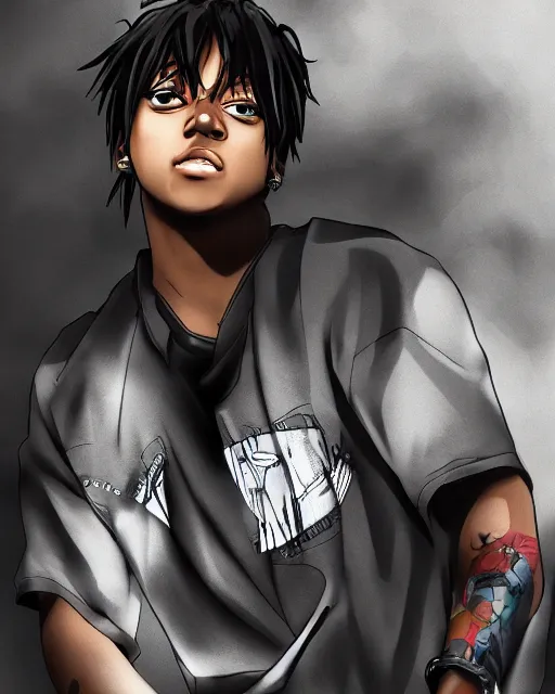 Image similar to juice wrld rapper rockstar legend as an anime character highly detailed photo realistic anime digital art