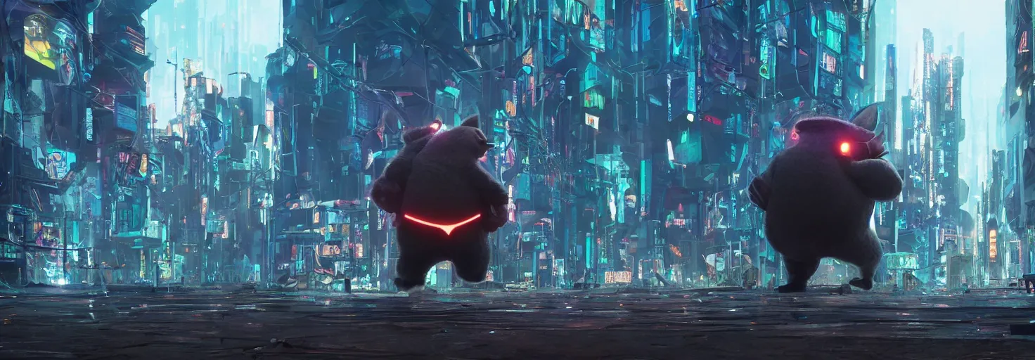 Prompt: photo of big chungus roaming in a cyberpunk futuristic city