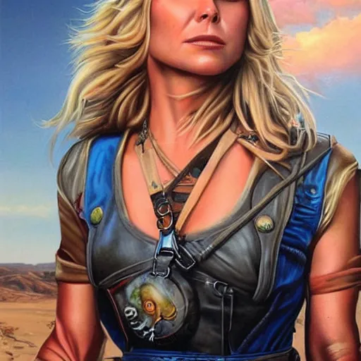 Image similar to a hyperrealistic painting of Kristen Bell as Mad Max by Jason Edmiston,