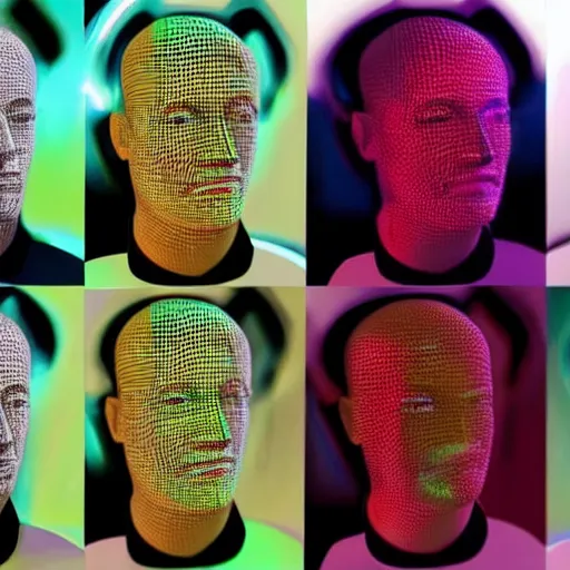 Image similar to a 3d human head made up of shiny holograms