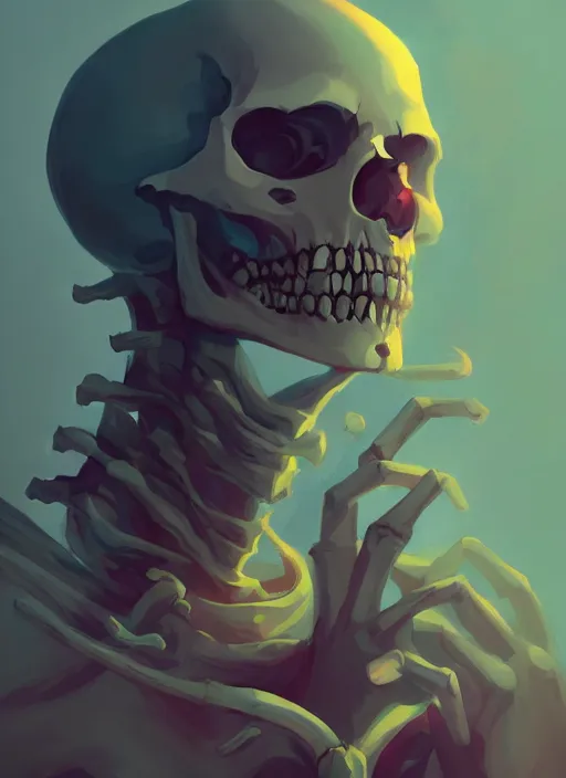 Prompt: a skeleton king, in the style of artgerm, charlie bowater, atey ghailan and mike mignola, vibrant colors and hard shadows and strong rim light, plain background, comic cover art, trending on artstation