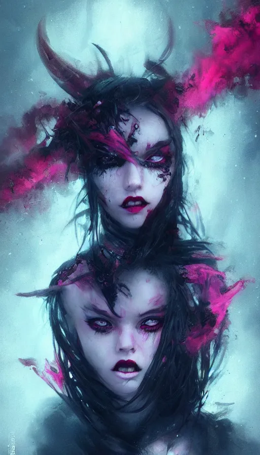 Image similar to shot of fiesty girl with pouty aerochrome ( ( ( lips ) ) ), powerful, adorable, expressive eyes, big evil grin, kawaii playful pose of a dancer, greg rutkowski, charlie bowater, yuumei, stephen gammell, unreal 5, daz, hyperrealistic, dark, dynamic lighting, fantasy art, beautiful face