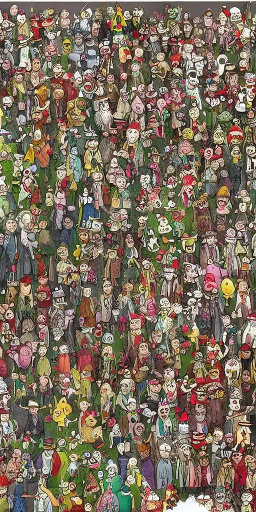 Prompt: a vintage easter parade by alexander jansson and where's waldo