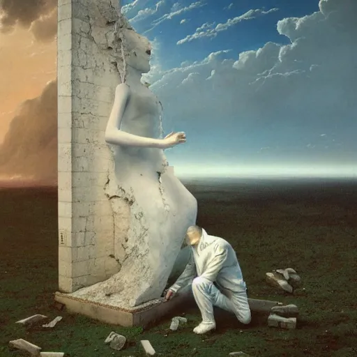 Prompt: hyperrealistic surrealism, David Friedrich, award winning masterpiece with incredible details, Zhang Kechun, Macintosh Plus, a surreal vaporwave vaporwave vaporwave vaporwave vaporwave painting by Thomas Cole of a gigantic broken mannequin head sculpture in ruins, astronaut lost in liminal space, highly detailed, trending on ArtStation