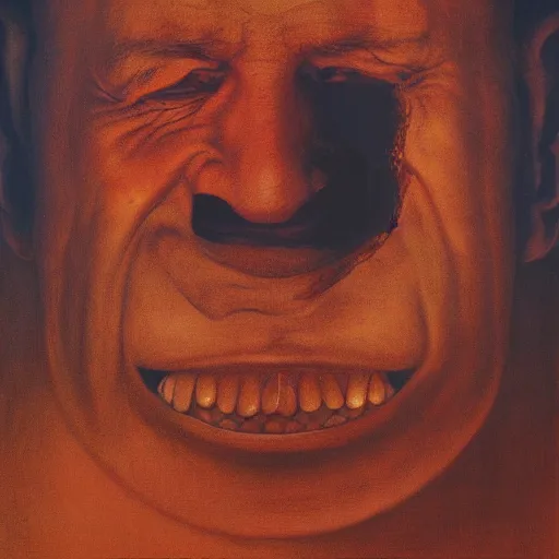 Image similar to a portrait of benjamin netanyahu grinning, by beksinski