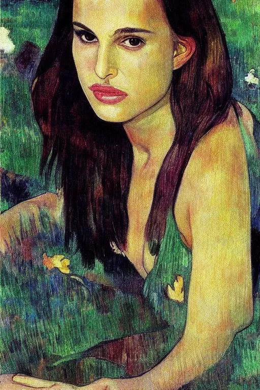 Image similar to “ young natalie portman drawn by paul gauguin ”