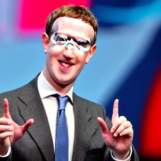 Image similar to Mark Zuckerberg catching fly with his chameleon tongue