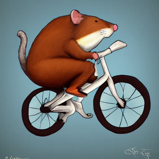 Prompt: digital painting of a cartoonish rat riding a bike made of swiss cheese, greg rutowski, artstation