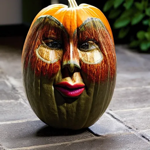 Image similar to gourd with face of amber heard hybrid intercross mix as a gourd