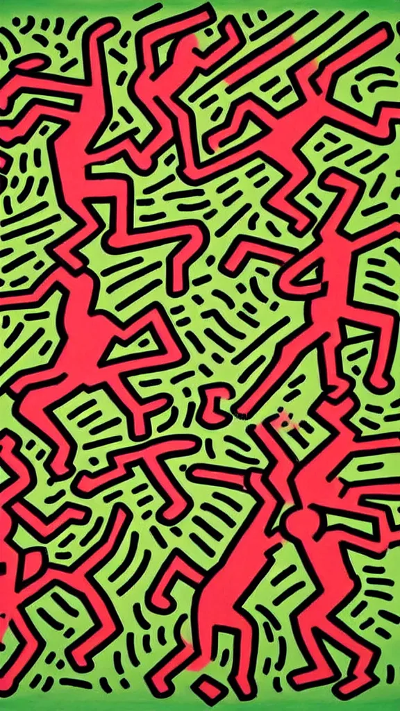 Prompt: Two dog was rolling in the field,by Keith Haring.