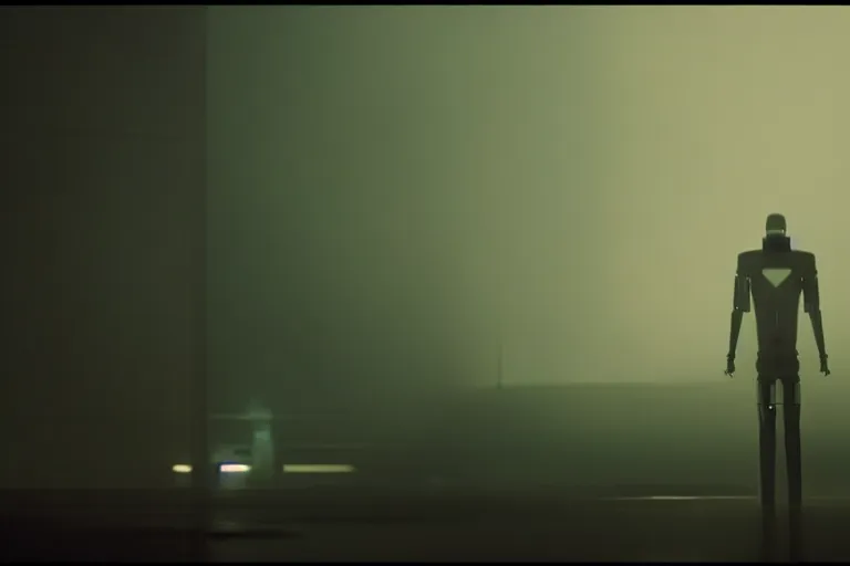 Prompt: film still of closeup sleek futuristic robot in blade runner 2 0 4 9, cinematic, moody, gritty neon noir by emmanuel lubezki
