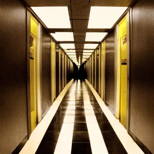 Prompt: a stanley kubrick hallway