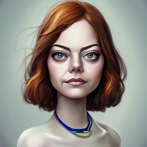 Prompt: emma stone portrait julio cesar and isabelle staub and david ardinaryas lojaya, disney cartoon face, glamorous, character art, digital illustration, big eyes, semirealism, realistic shaded perfect face, fine details, realistic shaded lighting, soft and blurry