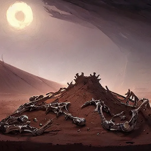 Prompt: a desert made out of bones, by greg rutkowski, magic the gathering
