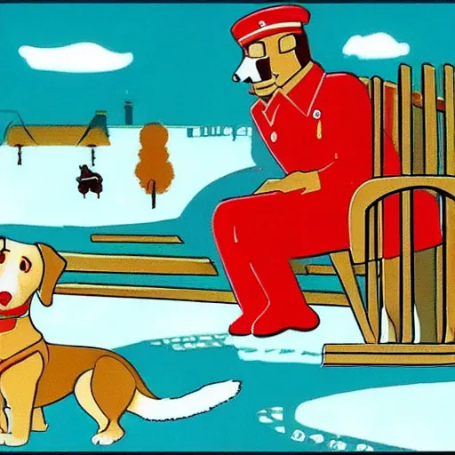 Prompt: Soviet era animated film with dog