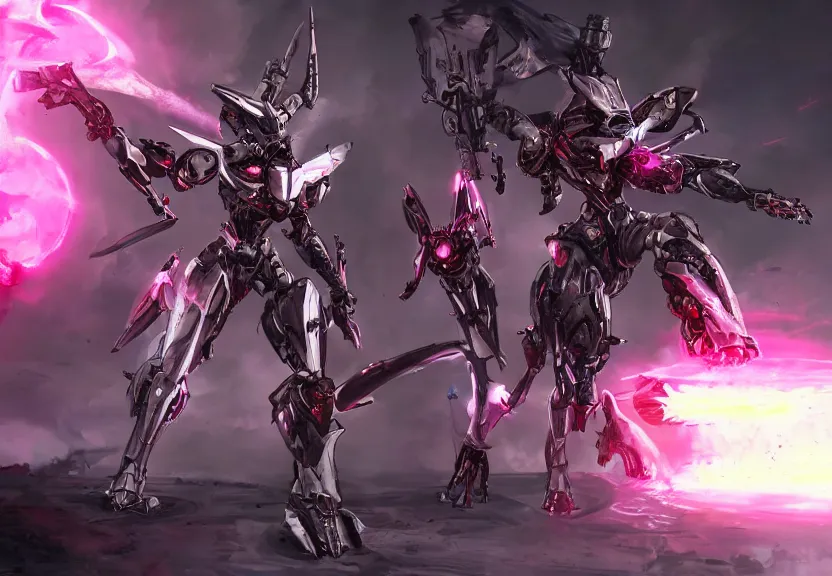 Image similar to epic cinematic shot of stunning beautiful anthropomorphic mecha female dragon fighting in the apocalypse with laser rifle, has silver armor and fuchsia skin, warframe fanart, terminator art, epic scale, furaffinity, deviantart, octane