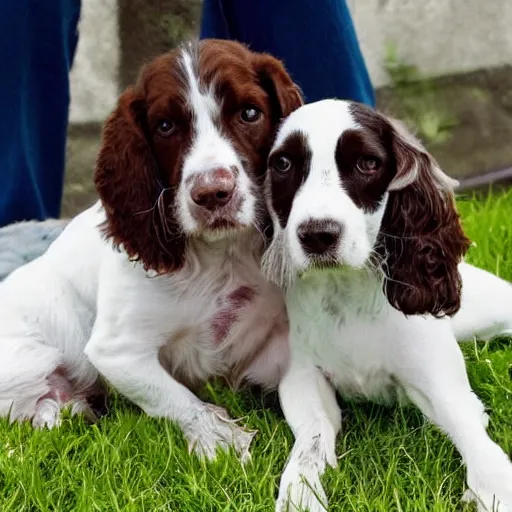 Image similar to a young springer spaniel dog with an old one