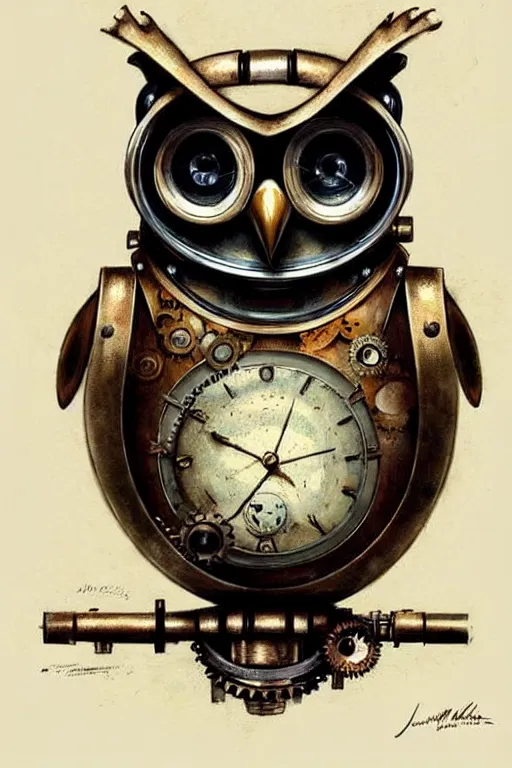 Image similar to (((((1950s robot steampunk detailed owl . muted colors.))))) by Jean-Baptiste Monge !!!!!!!!!!!!!!!!!!!!!!!!!!!!!!