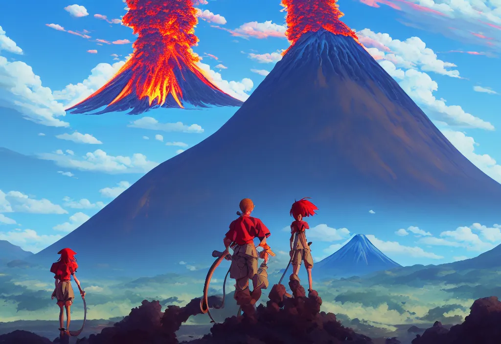 Image similar to giant fishbones with a volcano in the background, intricate oil painting, high detail illustration, sharp high detail, manga and anime 1 9 9 9, official fanart behance hd artstation by jesper ejsing and makoto shinkai, 4 k,