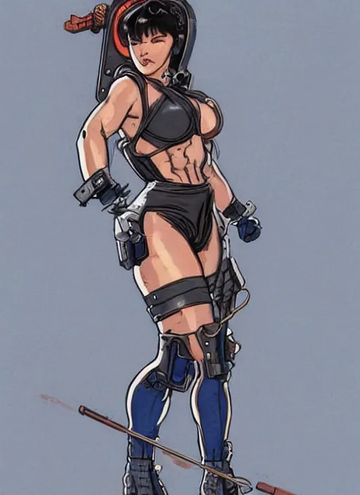 Image similar to chun li. dangerous cyberpunk mercenary in tactical gear and jumpsuit. portrait by stonehouse and mœbius and will eisner and gil elvgren and pixar. realistic proportions. dystopian. cyberpunk 2 0 7 7, apex, blade runner 2 0 4 9 concept art. cel shading. attractive face. thick lines.