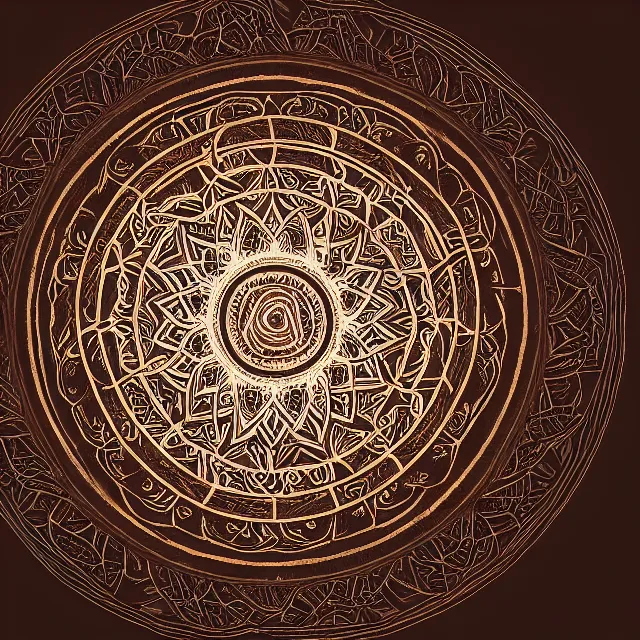 Prompt: Lotus Mandala, labyrinth, hyperrealistic, middle earth, hobbit, runes, dream, magic, ethereal, healing energy, octane render, CGSociety, 8k