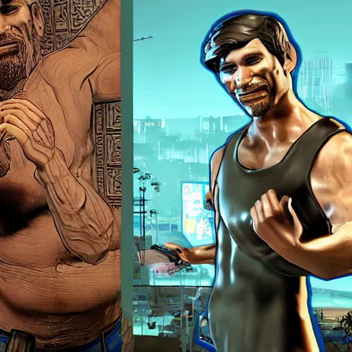 Image similar to saint homo neanderthalis with science bible on hand, gta chinatown wars art style, hyperrealistic, rgba colors, remove duplicate content, justify contents center.