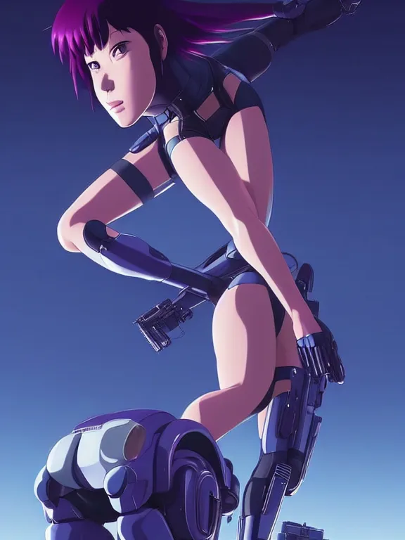 Image similar to a fullbody portrait of motoko kusanagi riding on top of a tachikoma : : stand alone complex, ghost in the shell, netflix : : by ilya kuvshinov, rossdraws, artgerm, sola digital arts, anti aliasing, raytracing : :