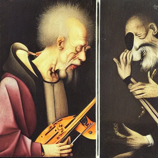 Image similar to ornette coleman and marc ribot by hieronymus bosch