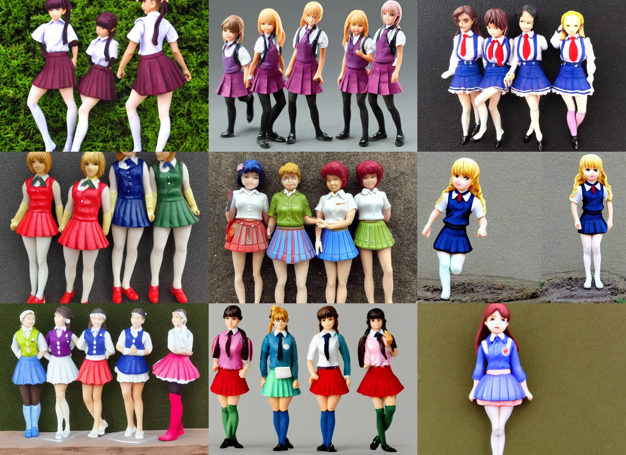 Prompt: Image on the store website, eBay, Full body, 80mm resin detailed miniature of a school girls in summer uniforms, tights skin