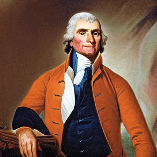 Prompt: a shirtless, presidential portrait, of the muscular president, thomas jefferson.